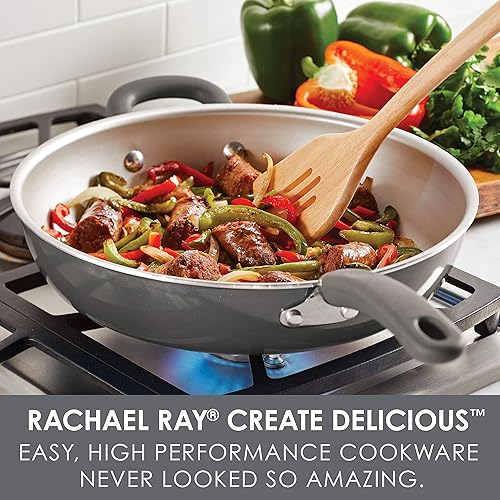 Miniatura 10 de Rachael Ray Create Delicious - Sartén hondo antiadherente, 12.5 pulgadas, Borgoña brillante.