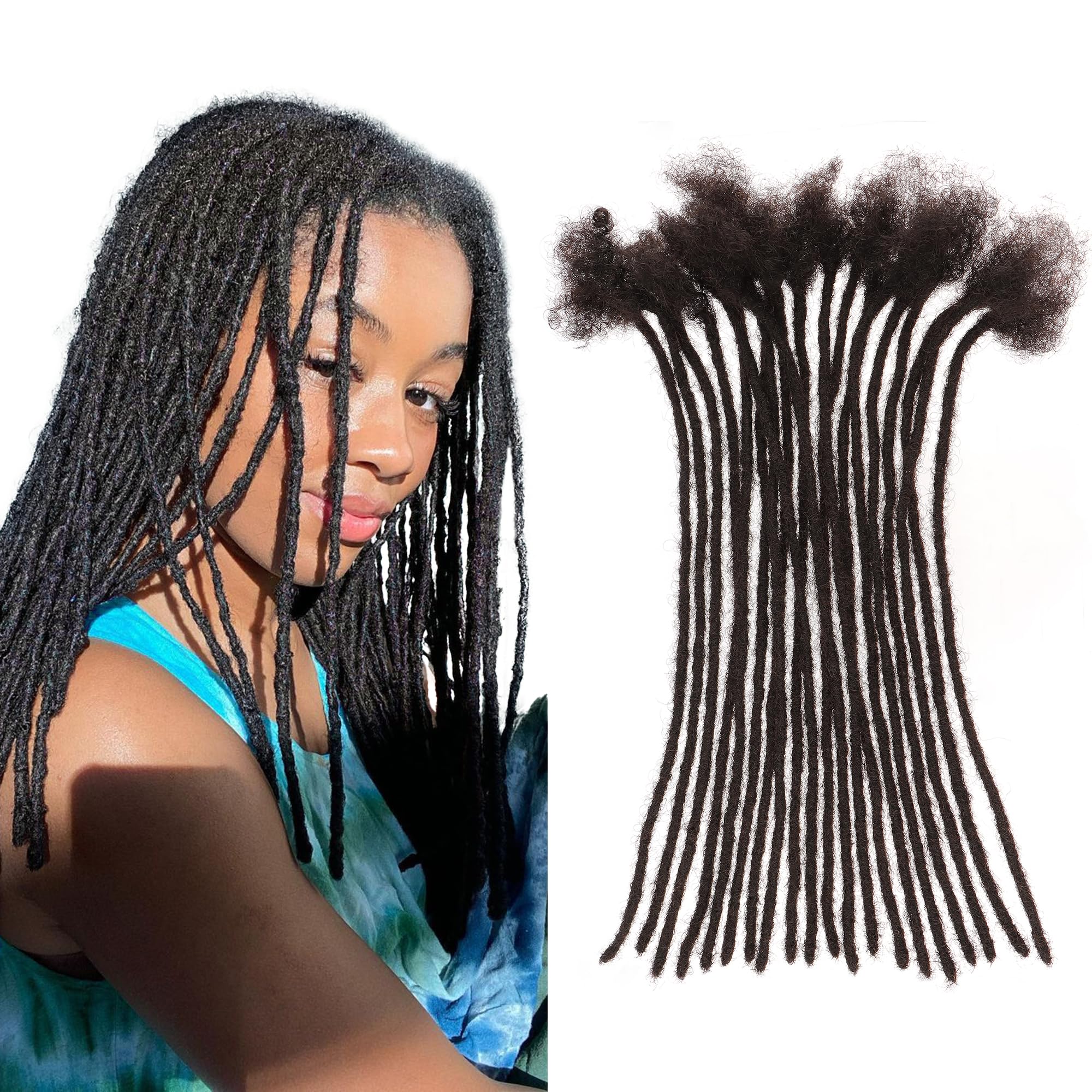 Orientfashion Human Hair Dreadlocks Extensions Natural Black Dreads Locs Wigs 10inch 0.4cm 60 Locs, #Natural Black