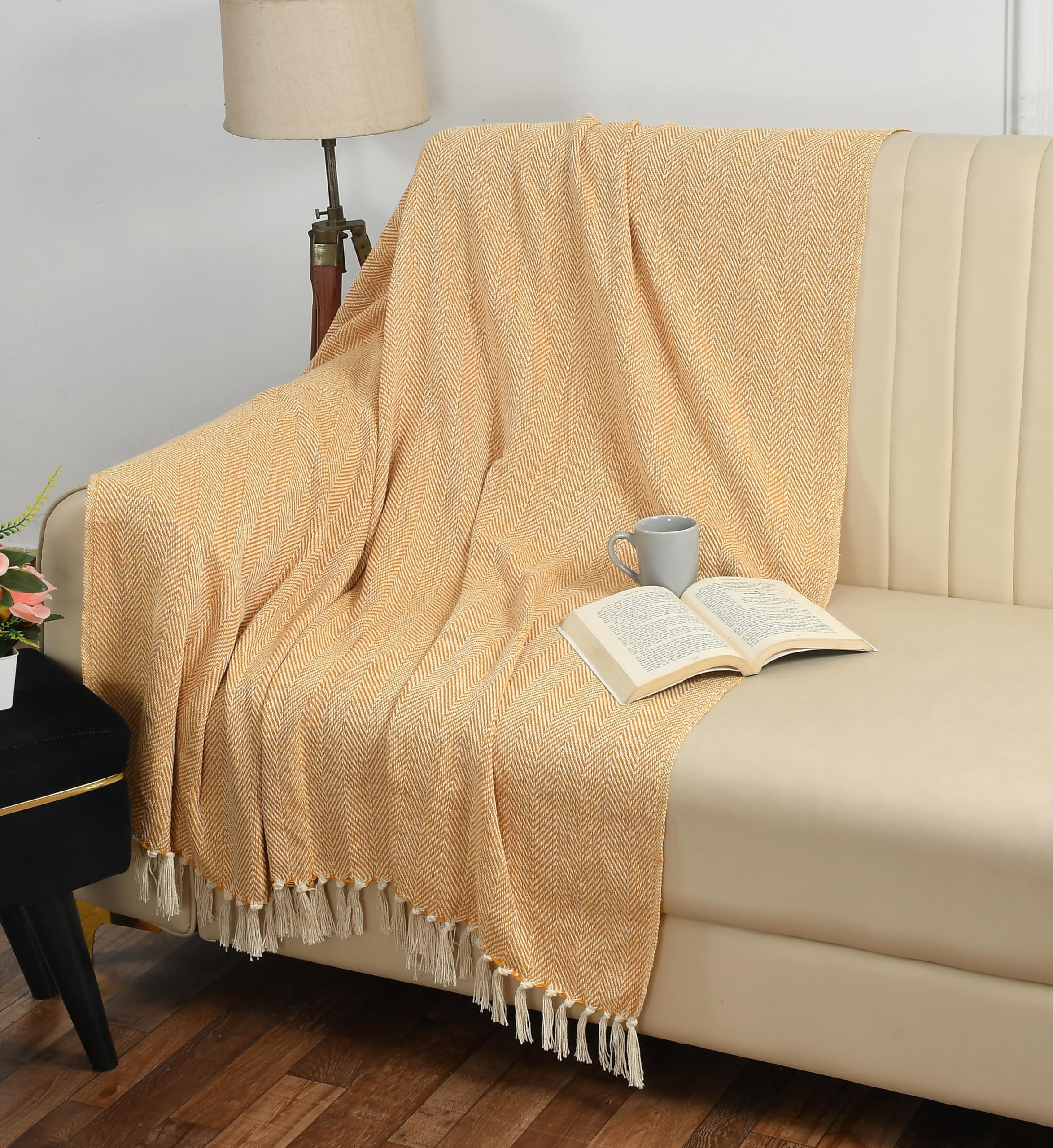 Cozy Zigzag Beige Throw Blanket - Soft Cotton -10 Cozy Zigzag Beige Throw Blanket - Soft Cotton -10