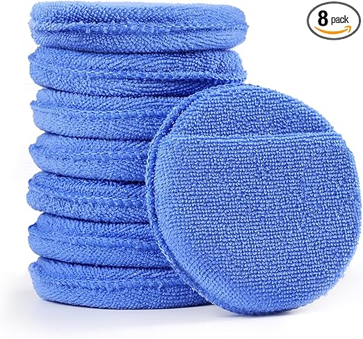 DF DUALFERV 8 Pcs Soft Car Wax Applicator Pad, Microfiber Applicator Pads Detailing with Finger Pocket, 5" Diameter Polishing Pads for Any Cars, Truck, Boat, Motorcycle and RV (Blue)