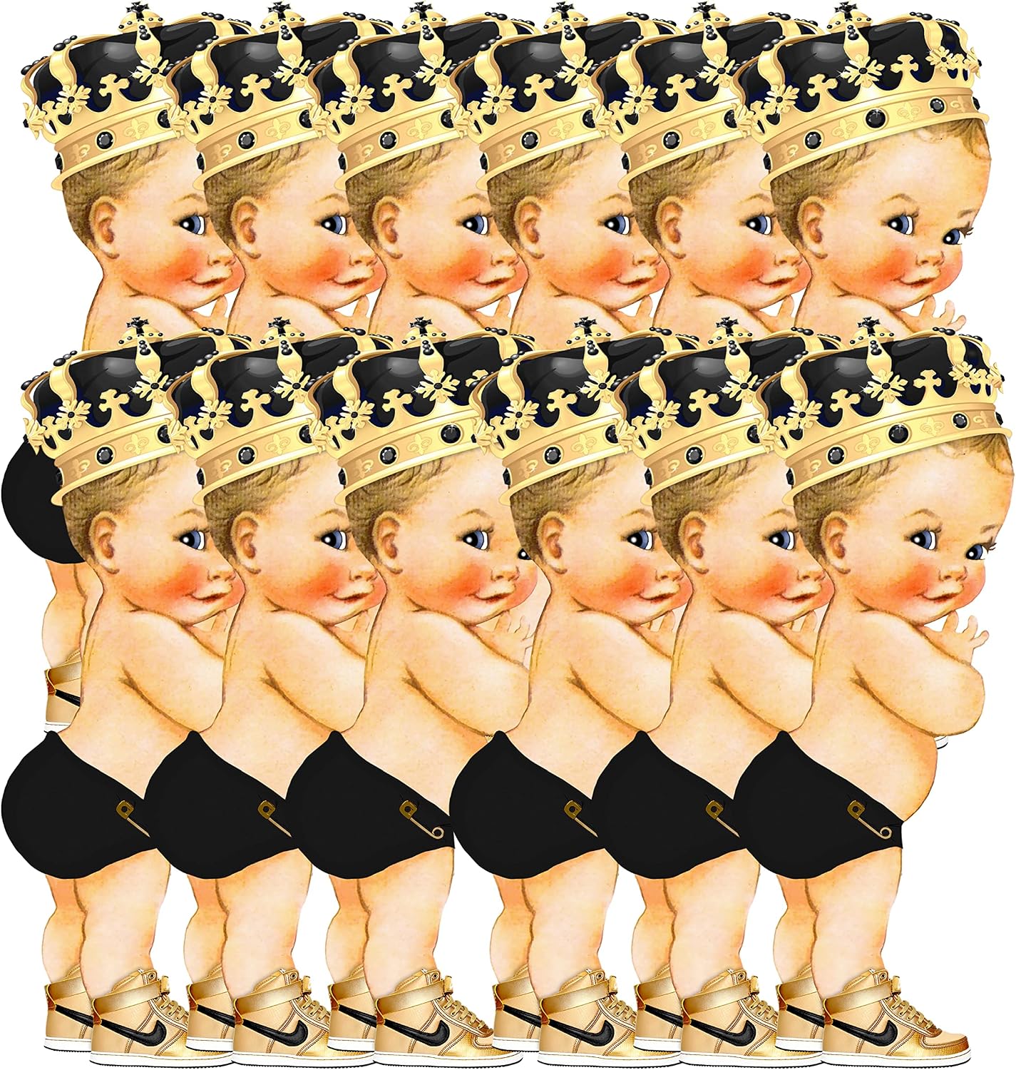 Black Diaper Little Prince Cutouts Centerpieces Baby Shower First Birthday Party Decoration Gold Crown Sneakers (10" (6pcs), Dark Jet Hair Boy) image 5