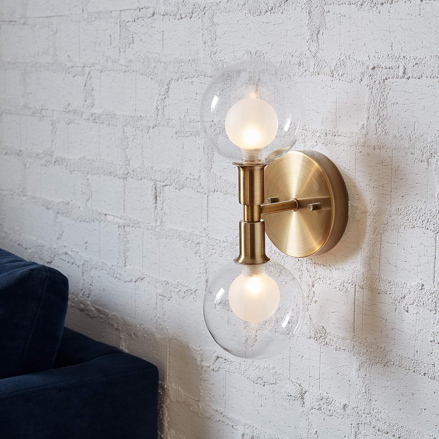 Weekly Top Sale Amazon Brand – Rivet Mid-Century Modern Double Glass Globe Wall Sconce With Light Bulb - 5 x 6 x 13.5 Inches, Gold Amazing 🔥 Amazon Brand – Rivet Mid-Century Modern Double Glass Globe Wall Sconce With Light Bulb - 5 x 6 x 13.5 Inches, Gold