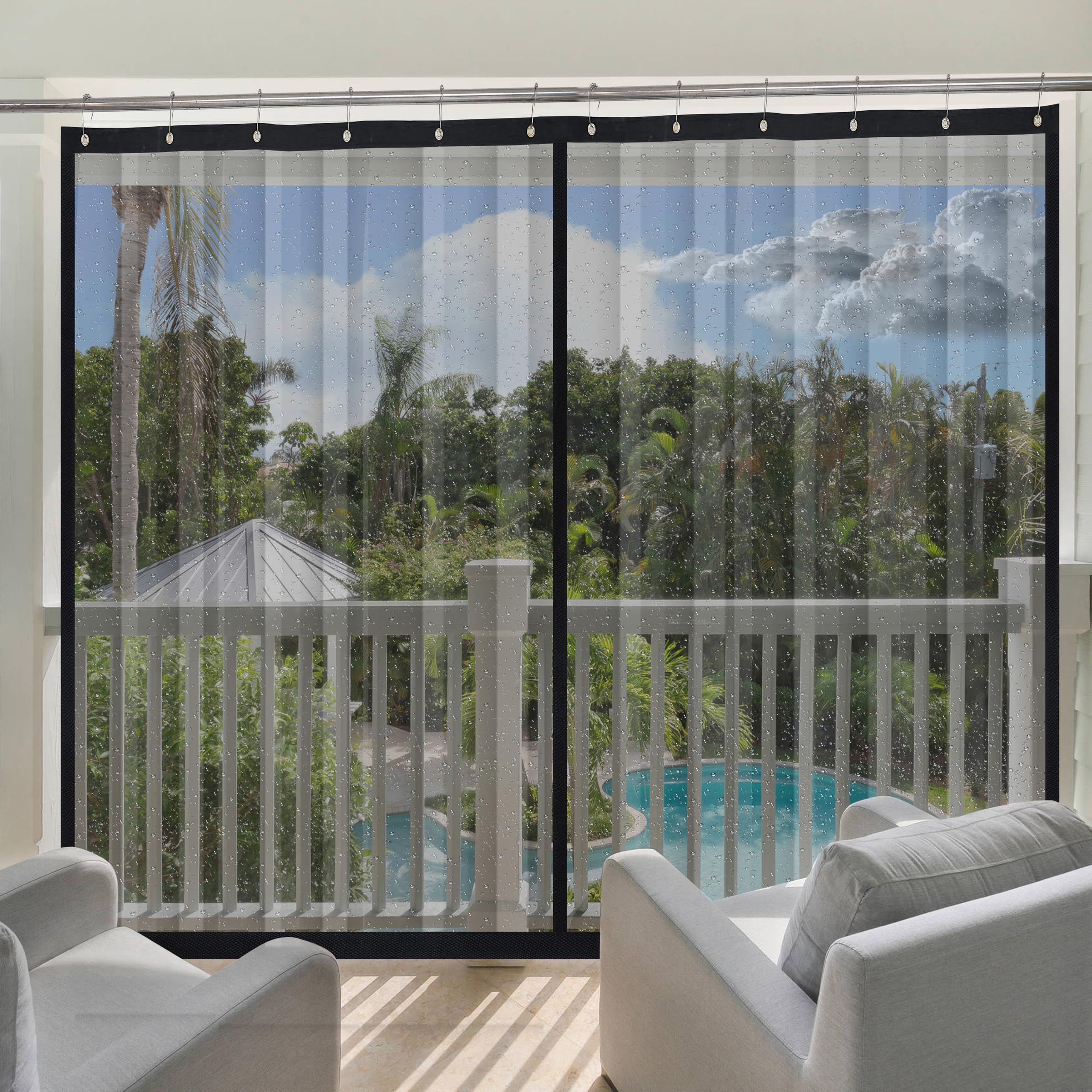 Waterproof Outdoor Transparent PVC Curtain with Top Eyelet Used for Balcony, Door & Window Protection for Dust, Ac, Wind & Rain (4.5 X 7 Feet, Pack of 2 Piece)
