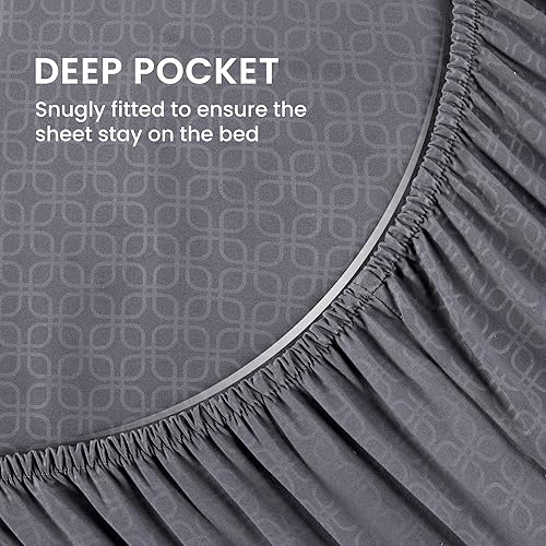 Miniatura 5 de Sleep Zone - Juego de sábanas y fundas de almohada de 4 piezas, patrón de trébol de cuatro hojas en relieve, suave, no se arruga ni decolora,