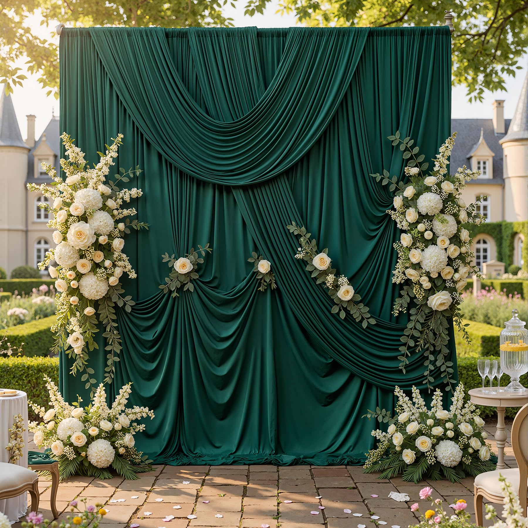 10ftx10ft Hunter Green Backdrop Curtains for Parties, Wrinkle Free 2 Panels Silky Polyester Photo Backdrop Drapes Back Drop Cloth Drapery for Wedding