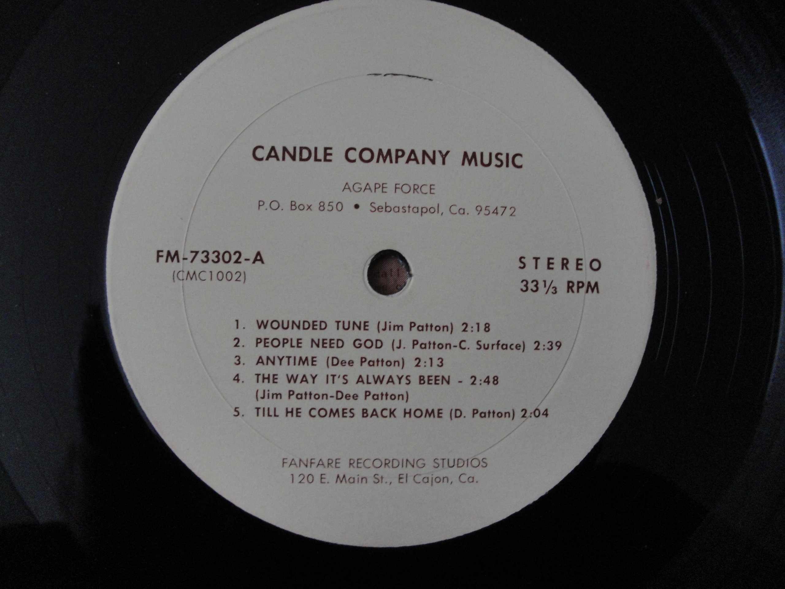 Jim & Dee Patton 1973 Candle Company Music AGAPE FORCE FM-7330 Record Very Rare! Folk Xian Psych Vg+