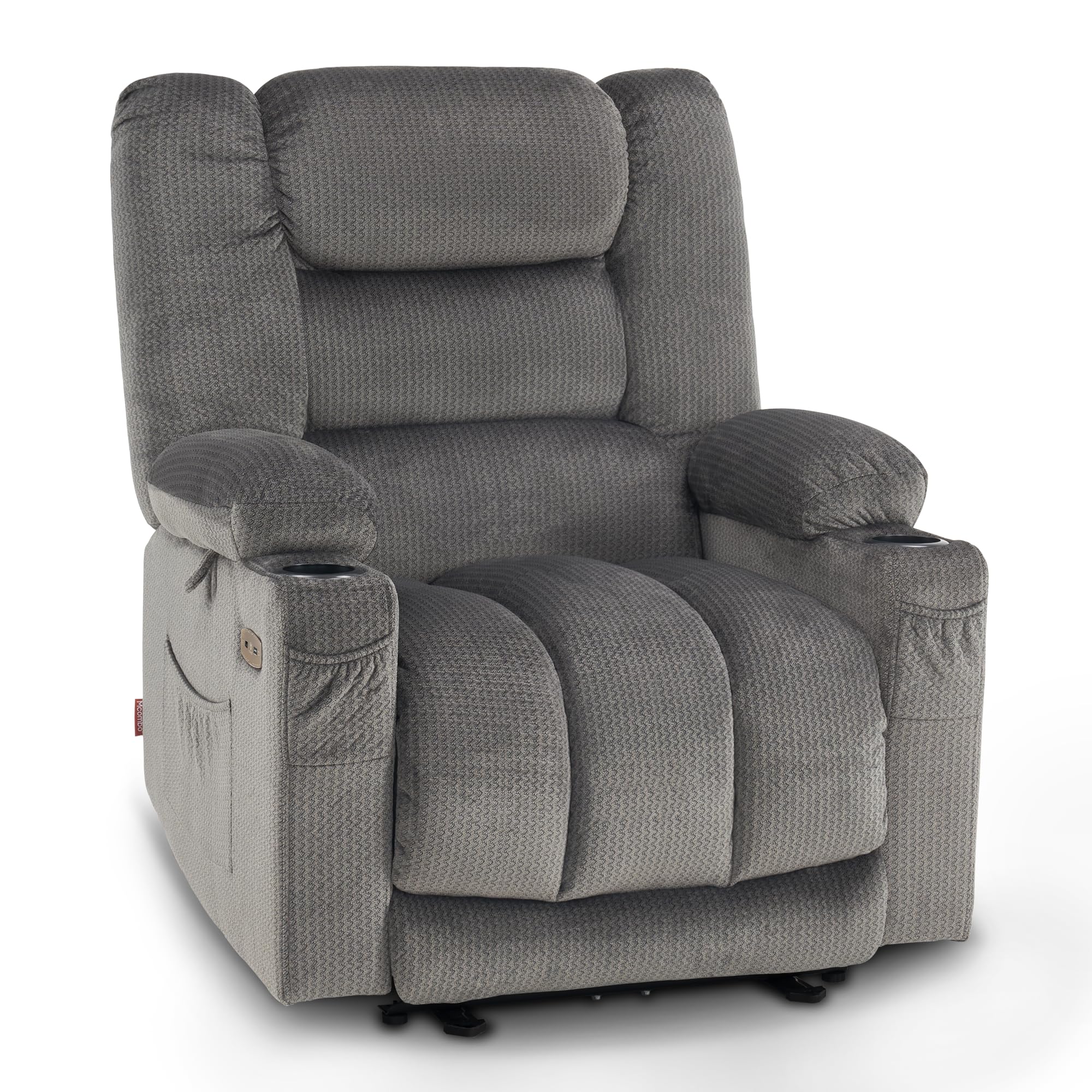 MCombo - Large Electric Power Recliner Chair with Heat and Massage, USB Ports, Cup Holder, Electric Recliner Chair for Living Room 670 (Grey)