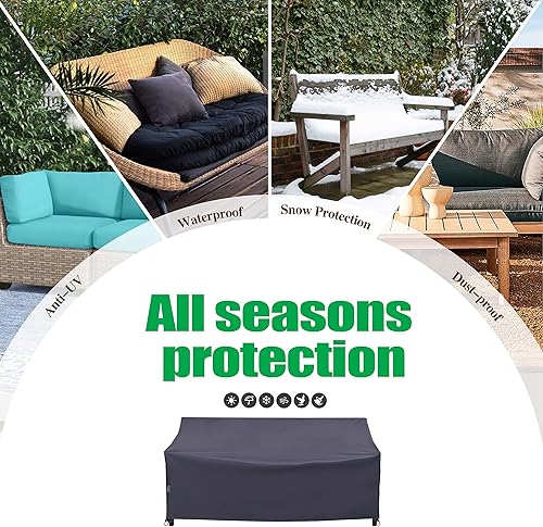 Miniatura 8 de Funda para sofá de patio, resistente al agua, resistente a los rayos UV, antidecoloración, para banco de 3 plazas para exteriores, gris, 82 pulgadas