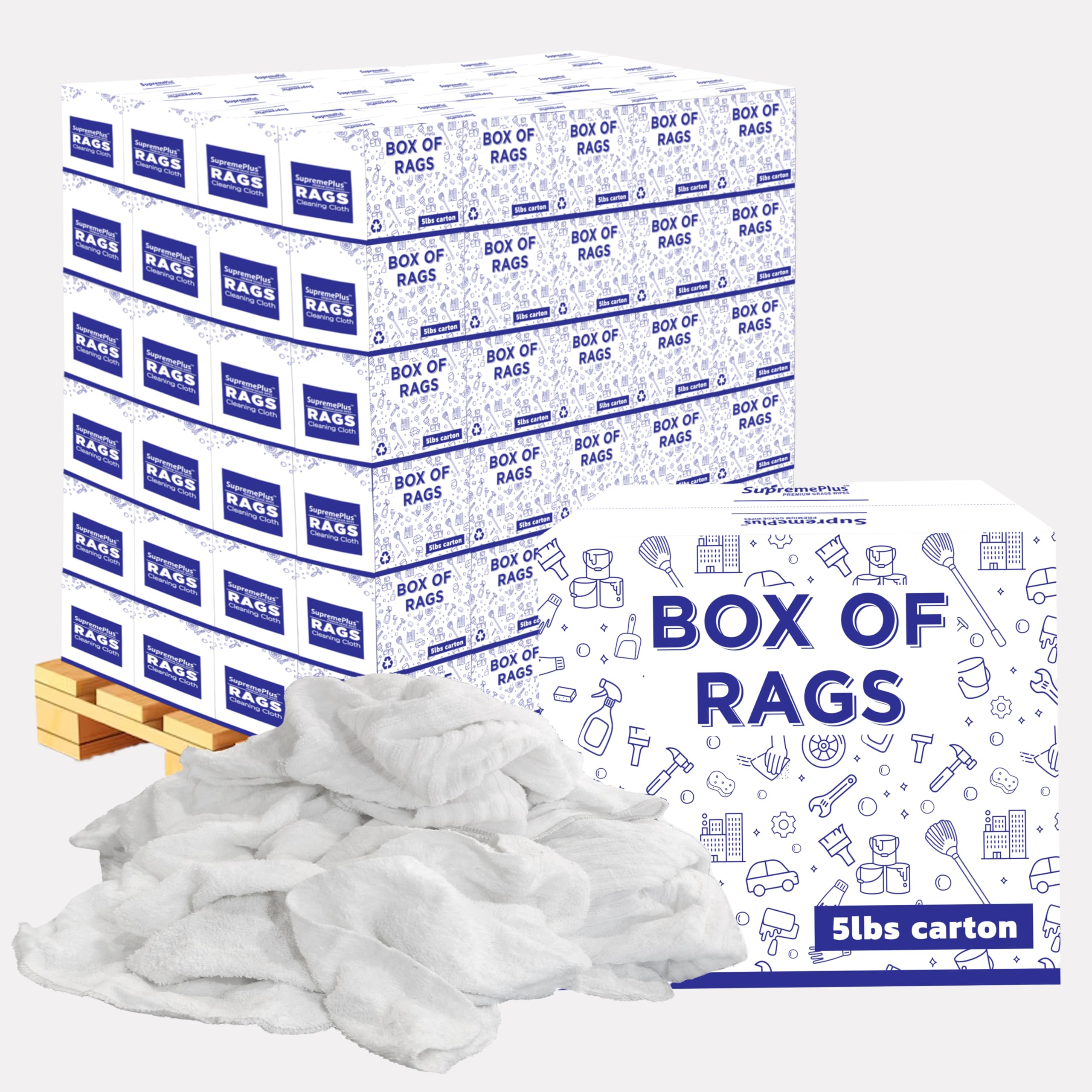 Premium White Terry Cloth Rags 600 lbs Pallet 120x5 Box Super Absorbent Cotton Towel Cleaning Rags for Garage