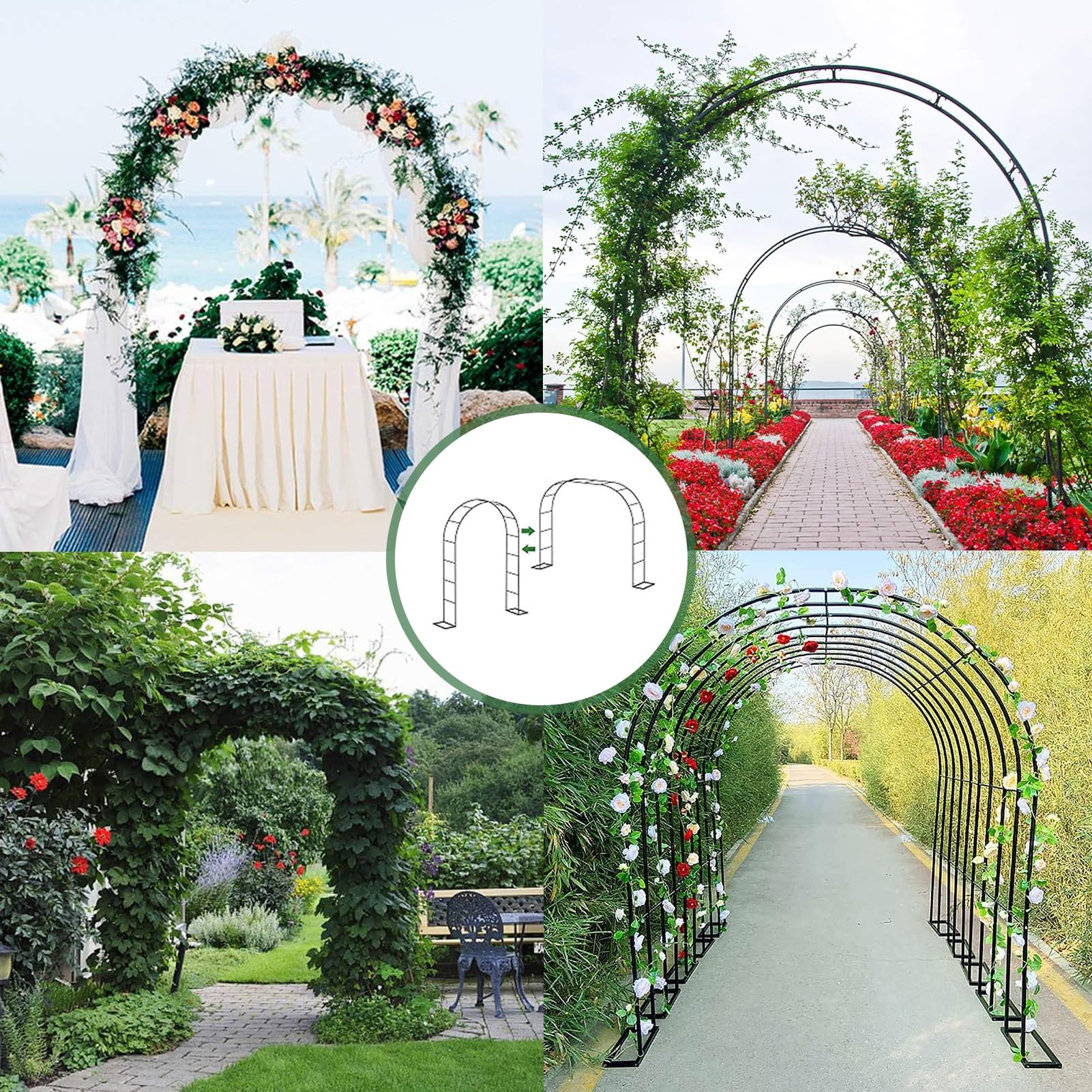 Treillis d'arche de jardin en métal, arche d'extérieur large de 120cm, 140cm, 180cm, 200cm, 240cm, 280cm, 350cm arcs de roses robustes cadre en acier pour plantes grimpantes(280x220x40CM/9.2x7.2x1.3ft
