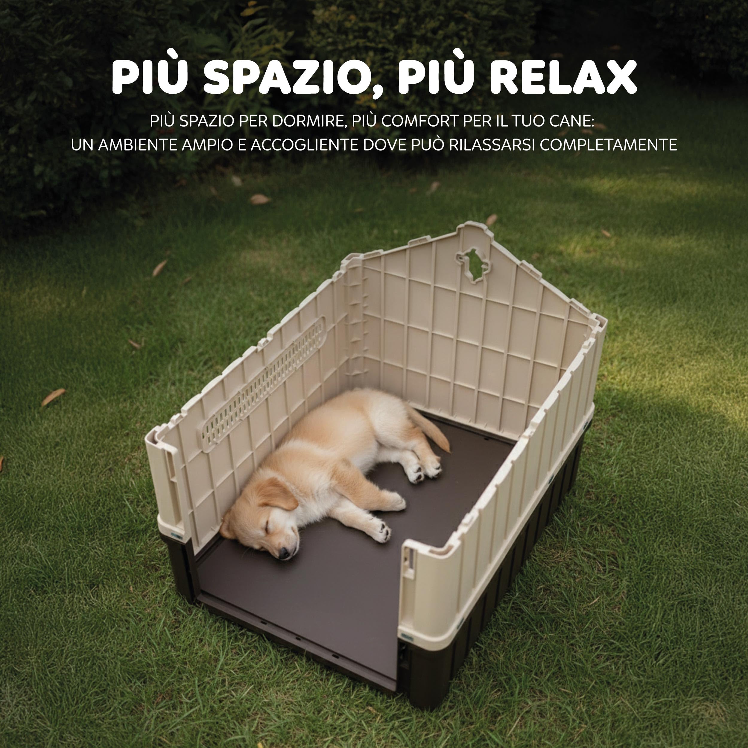 Aqpet Cuccia per Cani in Plastica Impermeabile da Esterno e Interno – Casetta con Pavimento Rialzato e Sistema di Ventilazione – Rifugio Resistente per Cani di taglia Grande 93x99x98hcm