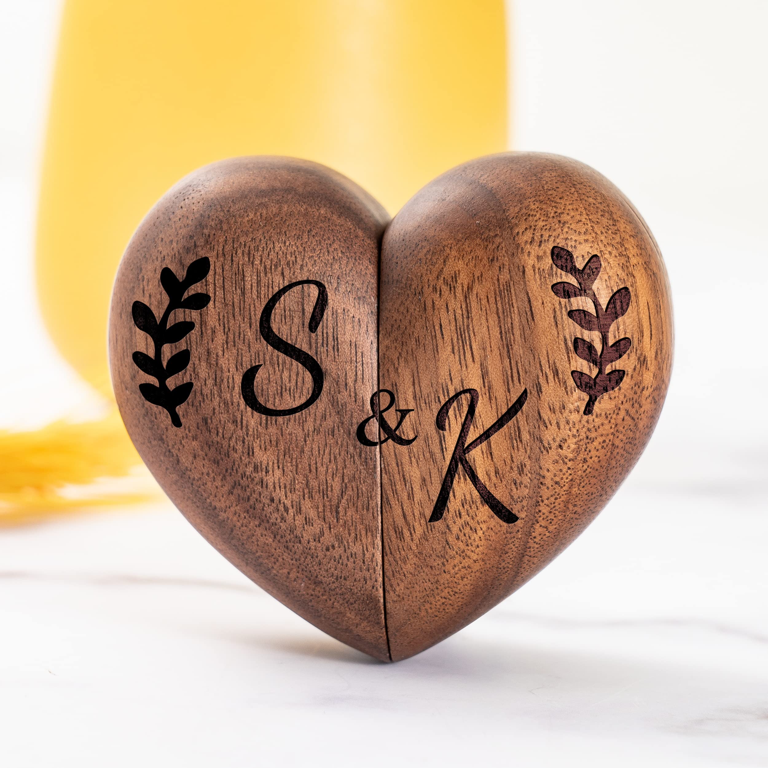 Scatola Porta Anelli A Cuore In Legno Di Noce - Doppio Interno In Velluto Per Fedi Nuziali - Foto 13