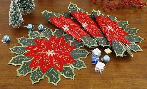 Miniatura 10 de GRANDDECO Camino de mesa navideño para fiestas de granja, bordado de flores de Pascua de Navidad, bufandas de tocador para el hogar, cocina, mesa de