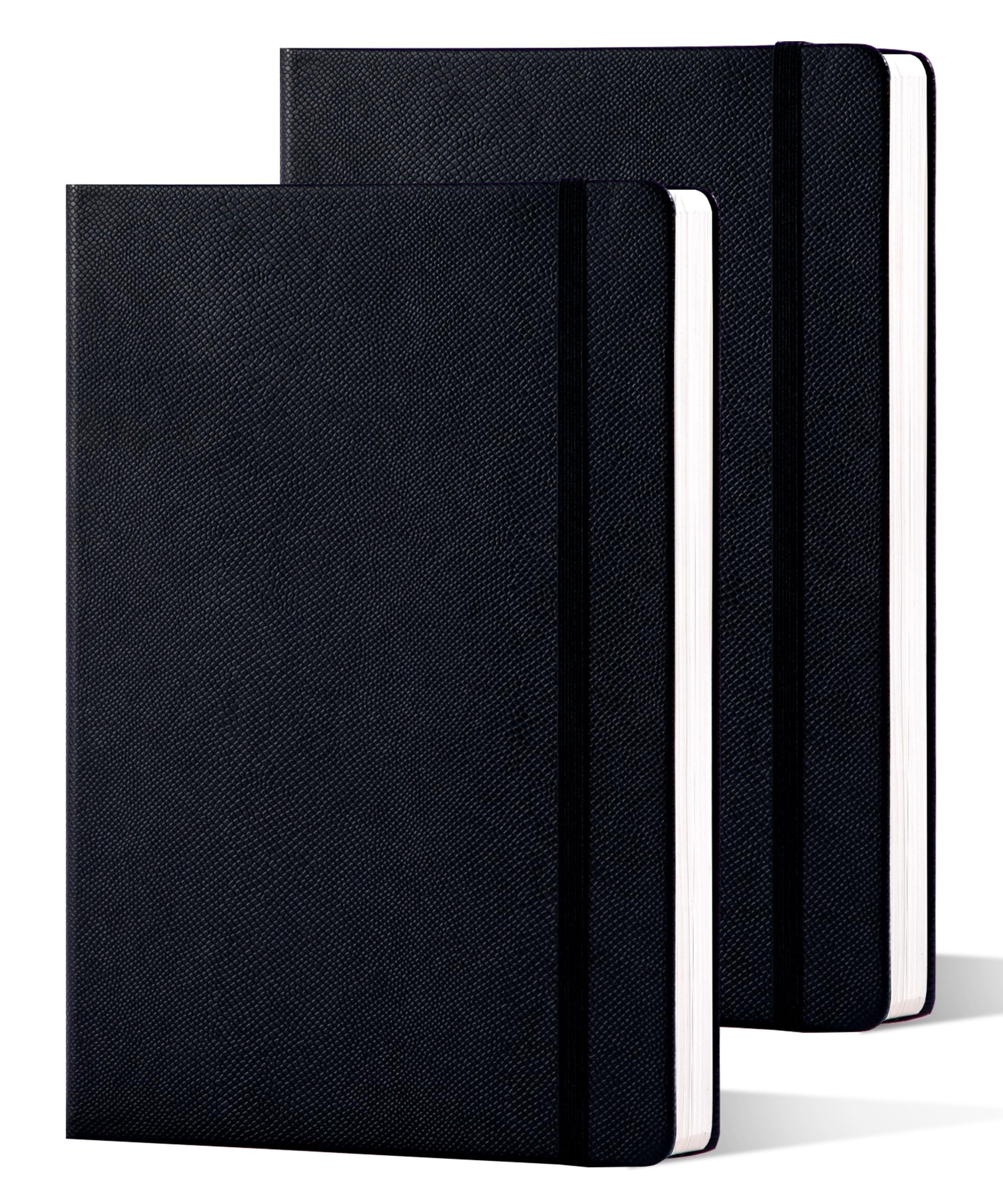Taccuino a righe, confezione da 2, diario in pelle con copertina rigida per uomini e donne, 160 pagine ciascuno, carta spessa 100 g/m², quaderno per lavoro e scrittura quotidiana, formato A4