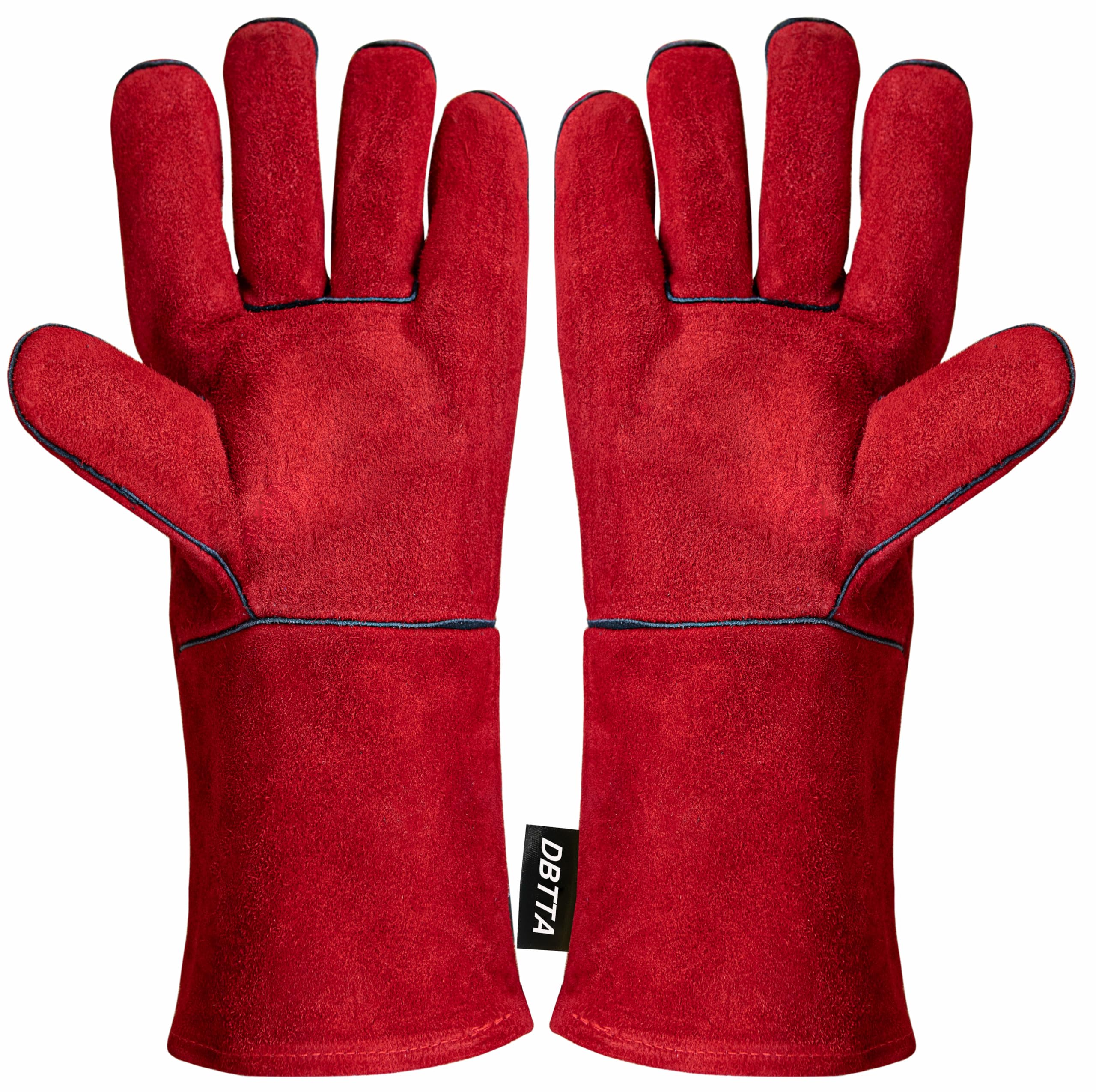 Heat&Fire&Hot&Flame- Resistant Leather Kevlar Arc Welding Gloves, For Heavy-duty&Welder&BQQ&Oven&Stove&Grill&Mig&TIG Gardening&Animal handling&Pot Holder,Fireplace,Woodburner Gauntlets (Red)