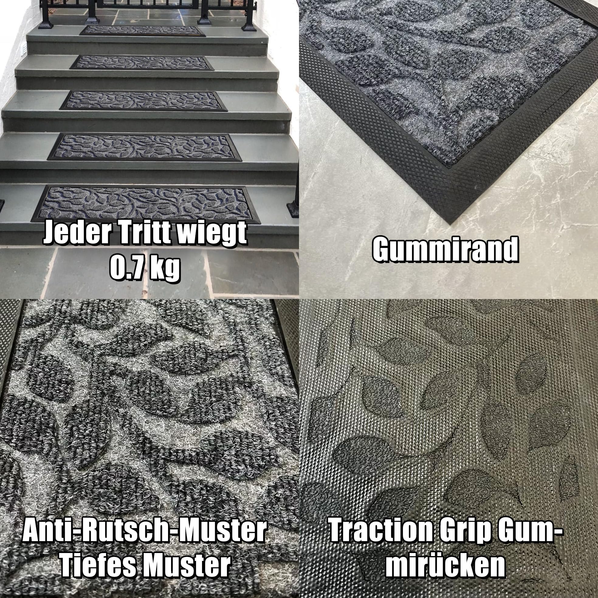 Aucuda Juego de 2 alfombrillas para escalones exteriores de goma, 76 x 22 cm, resistentes a la intemperie y antideslizantes, antideslizantes, para exteriores, para verano, antideslizantes, color gris.