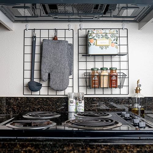 Vista 6 de ODOXIA Accesorios de rejilla de pared Cesta colgante, estante de ganchos y estante Estante de exhibición de panel de alambre y ganchos