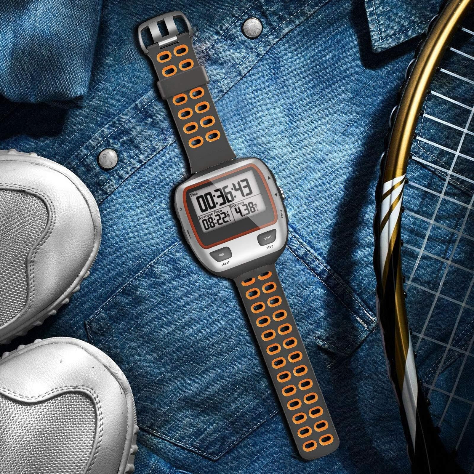 Kompatybilny z paskiem do zegarka Garmin Forerunner 310XT, miękki silikonowy pasek do zegarka zamiennik do smartwatcha Forerunner 310XT, szaro-pomarańczowy