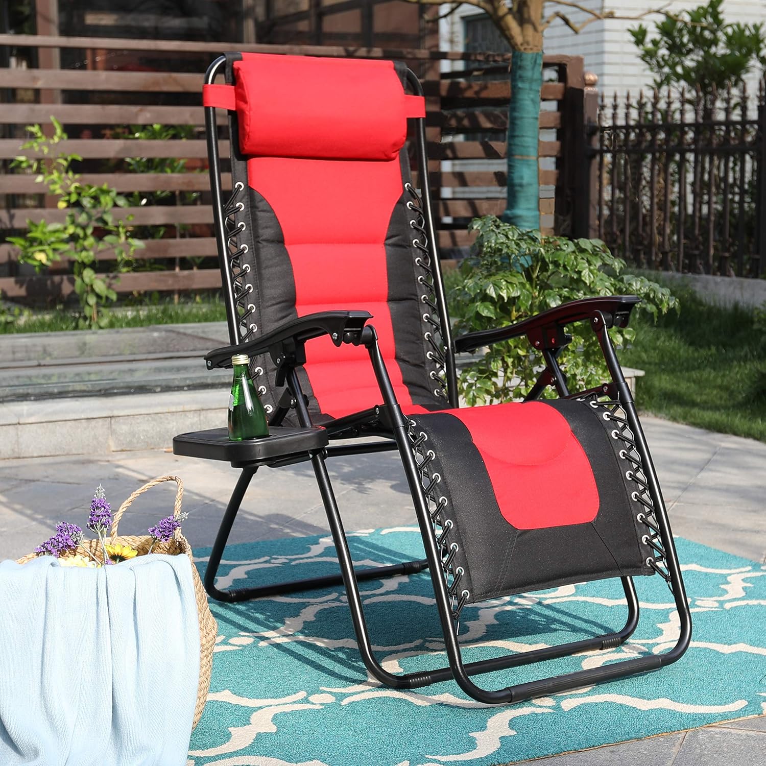 PHI VILLA Zero Gravity Chair Padded Recliner Adjustable Lounge Chair with Free Cup Holder (Grey) : Garden & Outdoor