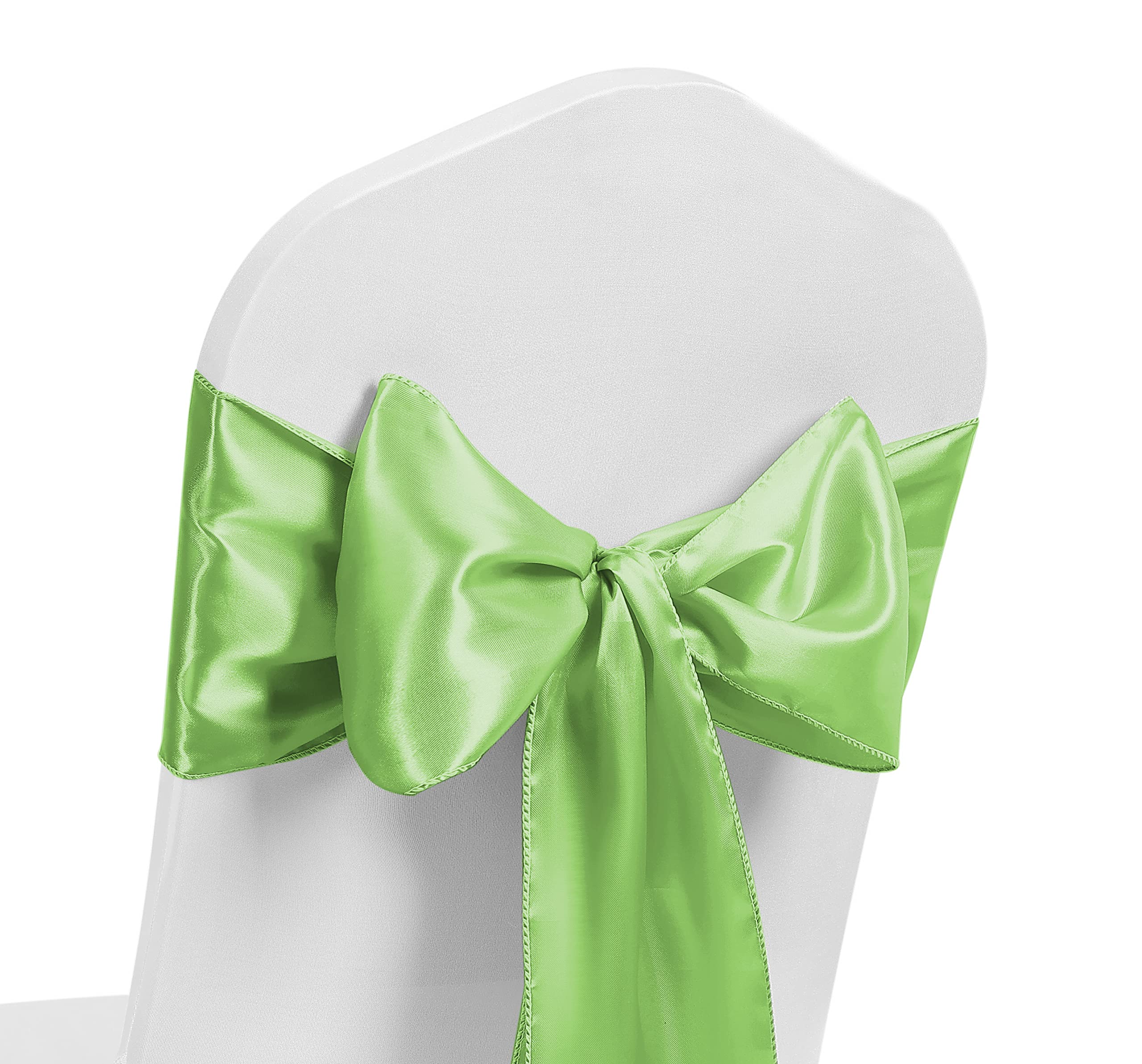 Satin Chair Sash WIDER FULLER BOWS Chair Sashes Bow Back Tie Ribbon Wedding Banquet Decoration (Green, 100) — image 1