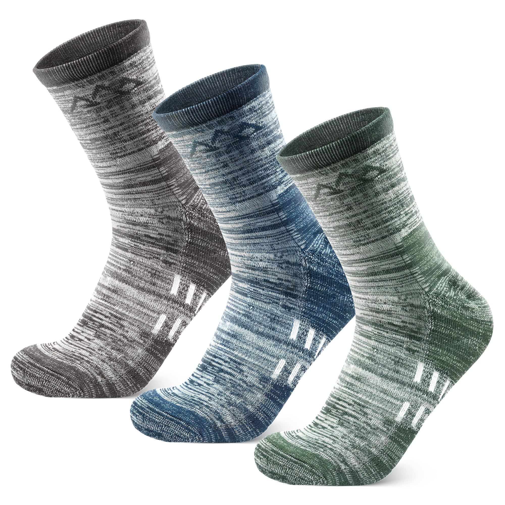 innotree Paquete de 3 calcetines de senderismo de lana merino para hombres y mujeres, micro calcetines acolchados que absorben la humedad, Gris, Azul, Verde, Small