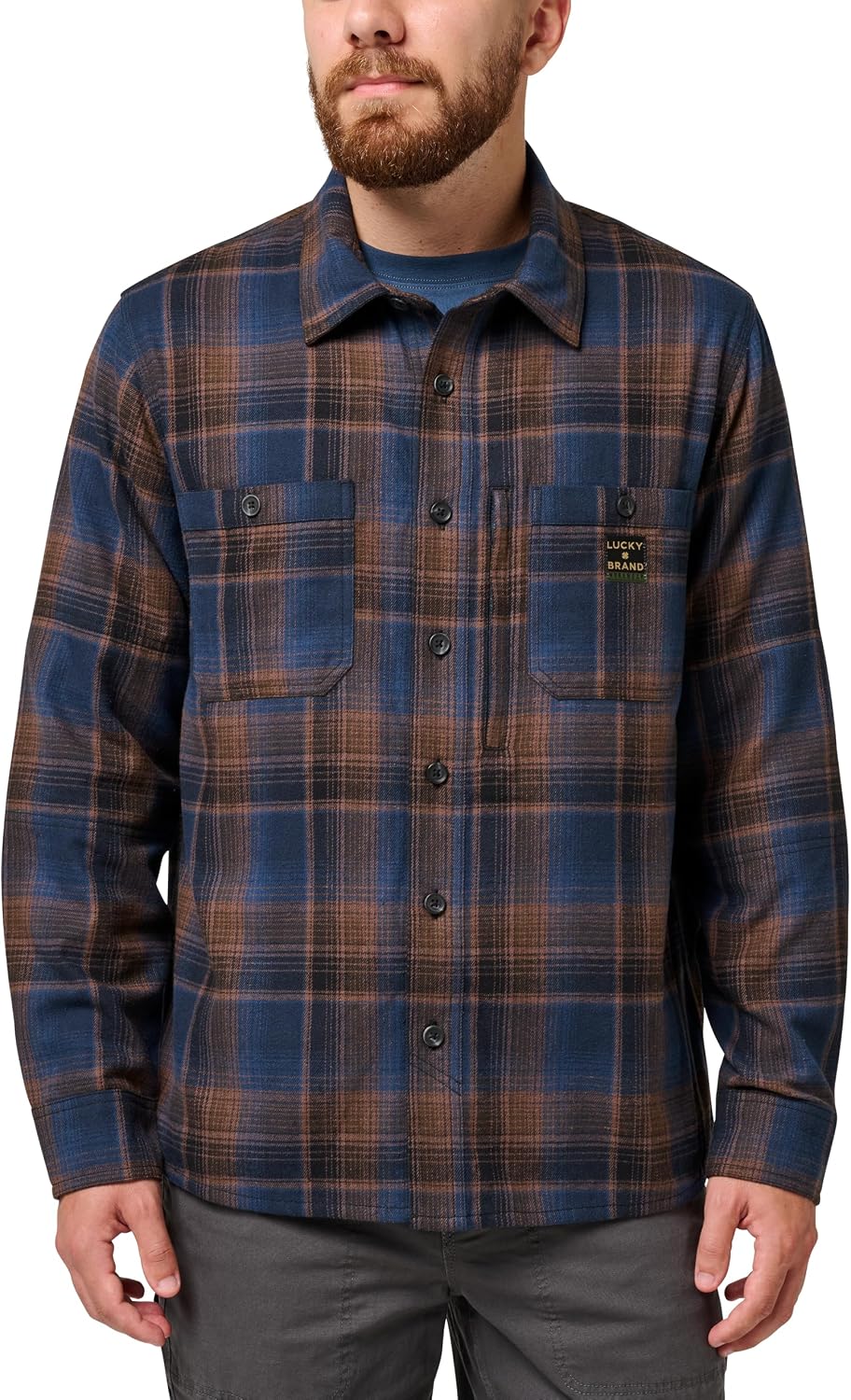 Lucky Brand Men's Men's Long Sleeve Rainier Yarn Dyed Plaid Flannel Work Shirt