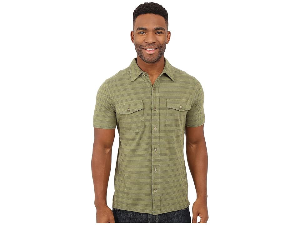 

Royal Robbins Breeze Thru Stripe Button Front Shirt (Aloe) Men's Short Sleeve Button Up