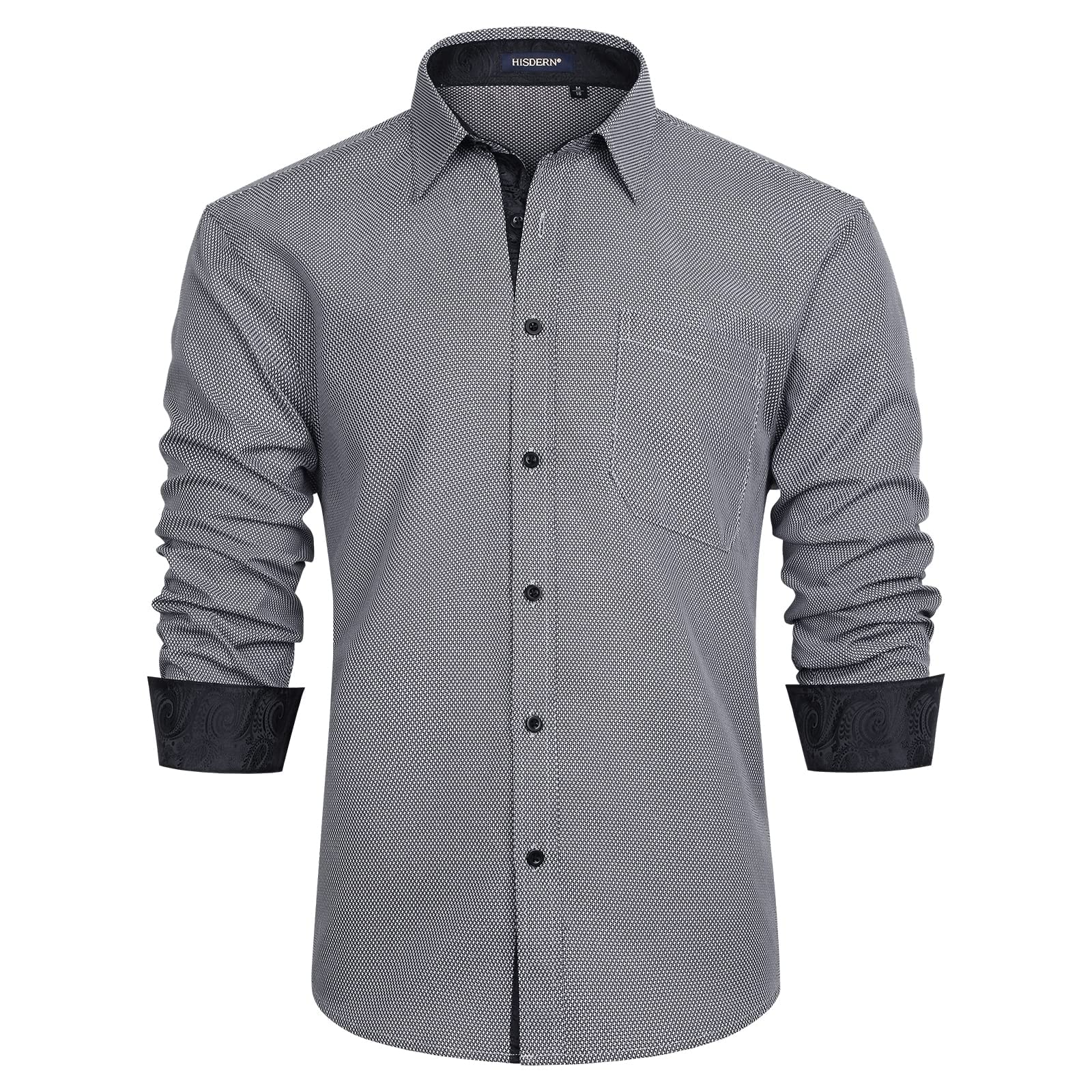 HISDERN Camisas Manga Larga para Hombres Formal Elegante Clásica Camisa de Algodon Camisas Casual para Hombre