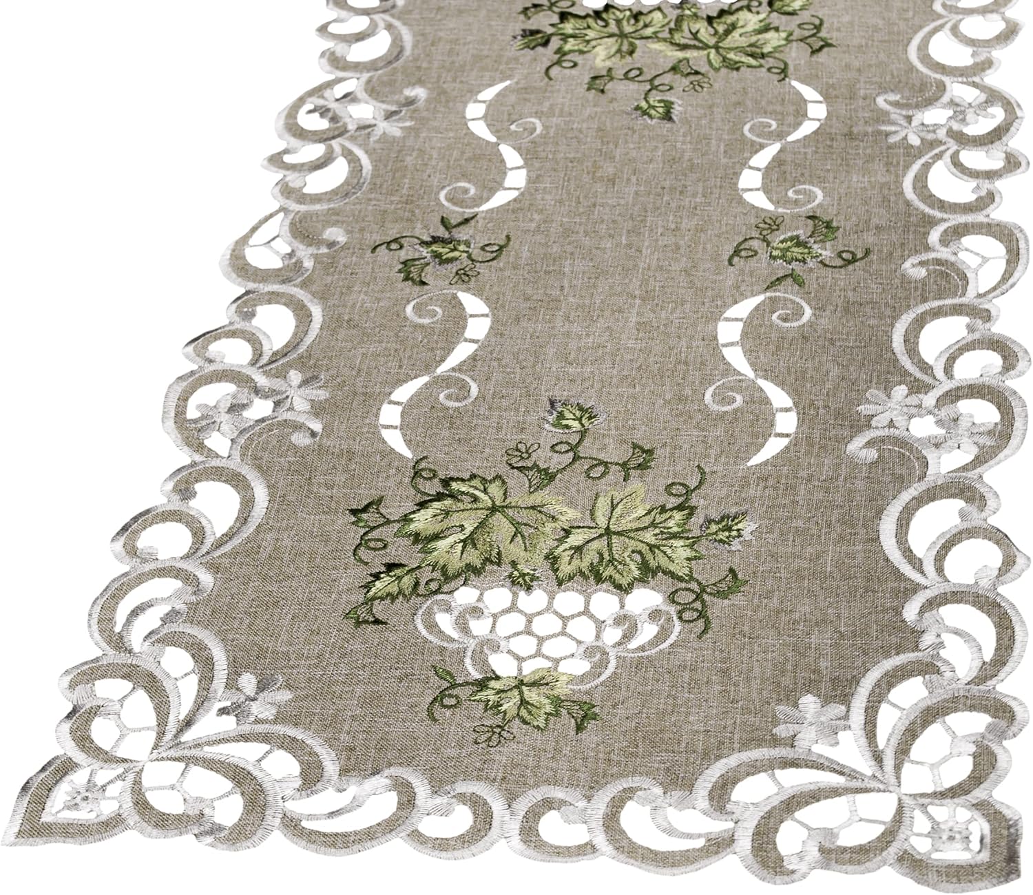 Bеѕt Cуbеr Mоndау 🔥 Linens, Art and Things Embroidered Green Leaf on Antique Green Fabric 16 x 70 Inch Table Runner Dresser Scarf Coffee Table Doily