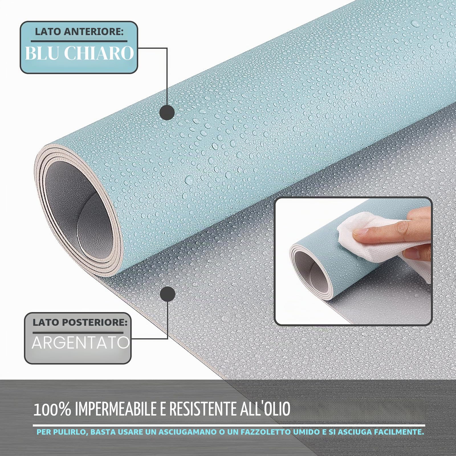 Knodel Tappetino Scrivania 80x40cm Similpelle PU Doppia Facciata Azzurro