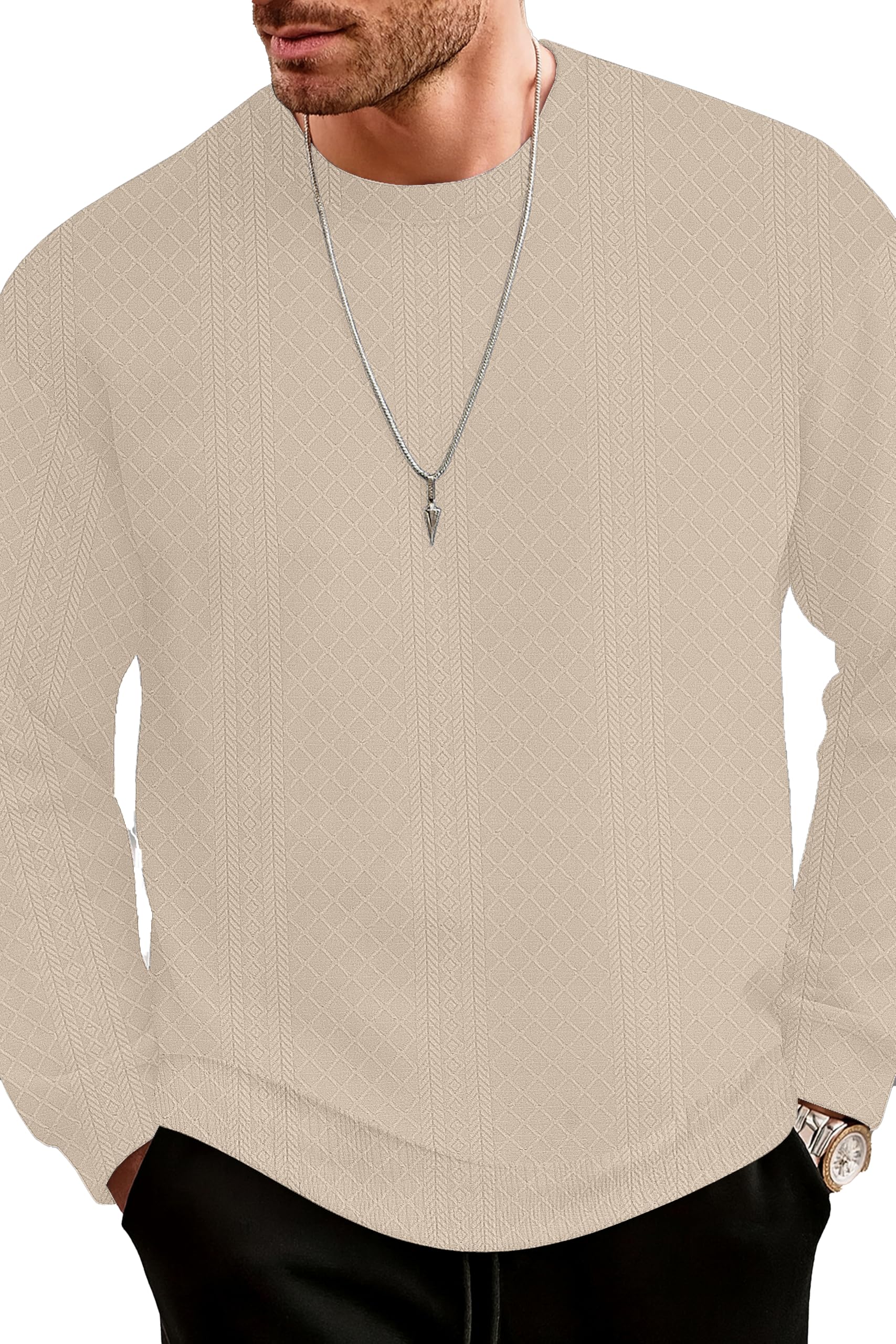 KAJARU Men's Cotton Blend T-Shirt with Round Neck Full Sleeves Quilted Pattern Regular Fit and Standard Length-picture-25