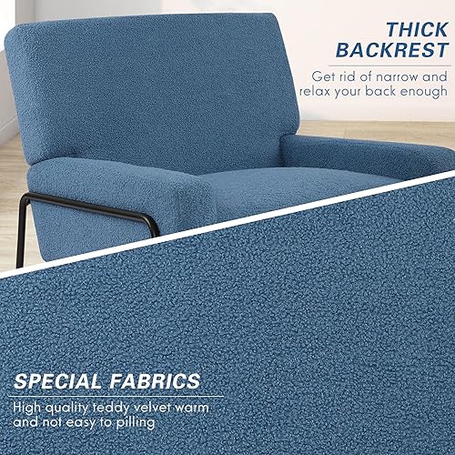Miniatura 4 de LSSBOUGHT Silla decorativa Sherpa, sofá individual tapizado moderno con patas de metal, sillón de barril de peluche para lectura, sala de estar,
