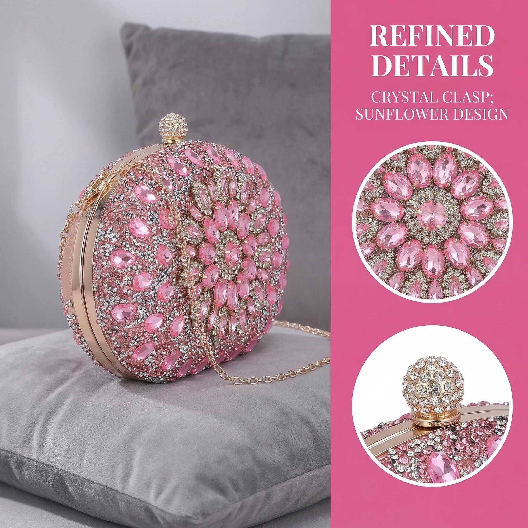 Perphy Mujer Bolso de Mano Nocturno Brillante con Strass y Cadena