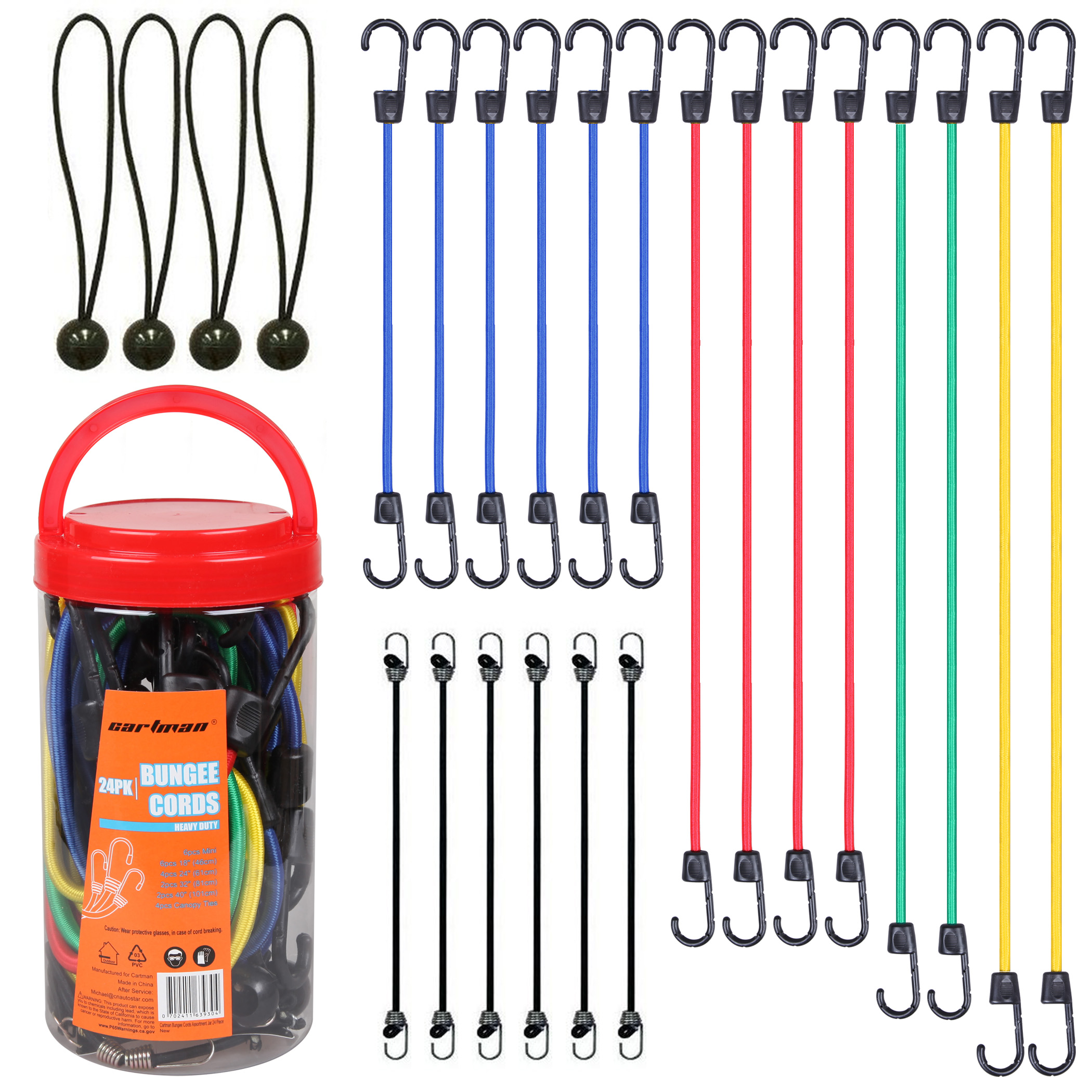 Cartman 32 Piece Bungee Cords Assortment Jar Includes 10