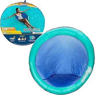 SwimWays Spring Float Papasan Pool Lounger with Hyper-Flate Valve, Inflatable Pool Float, Aqua
