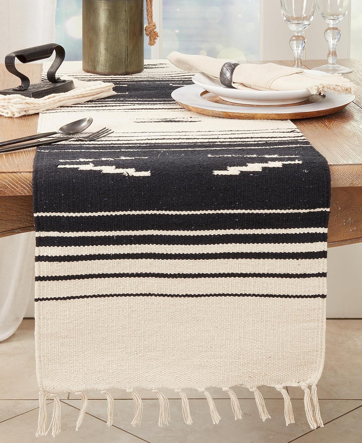 Handwoven Southwestern Table Runner with Fringe Detailing