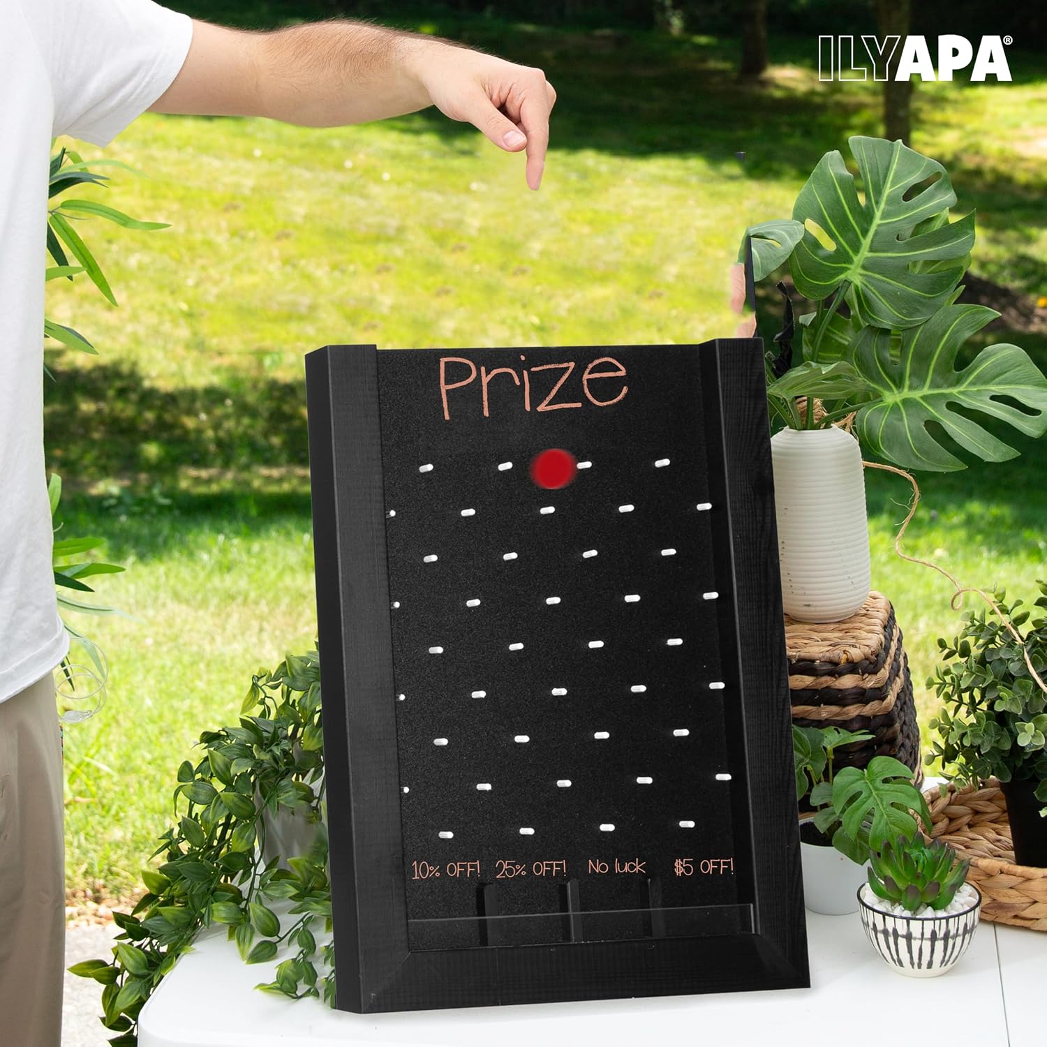 Ilyapa Tabletop Board Game - 13x17 Inch Portable Prize Drop Board for Events and Trade Show - Wooden A-Frame Whiteboard Sign, Black