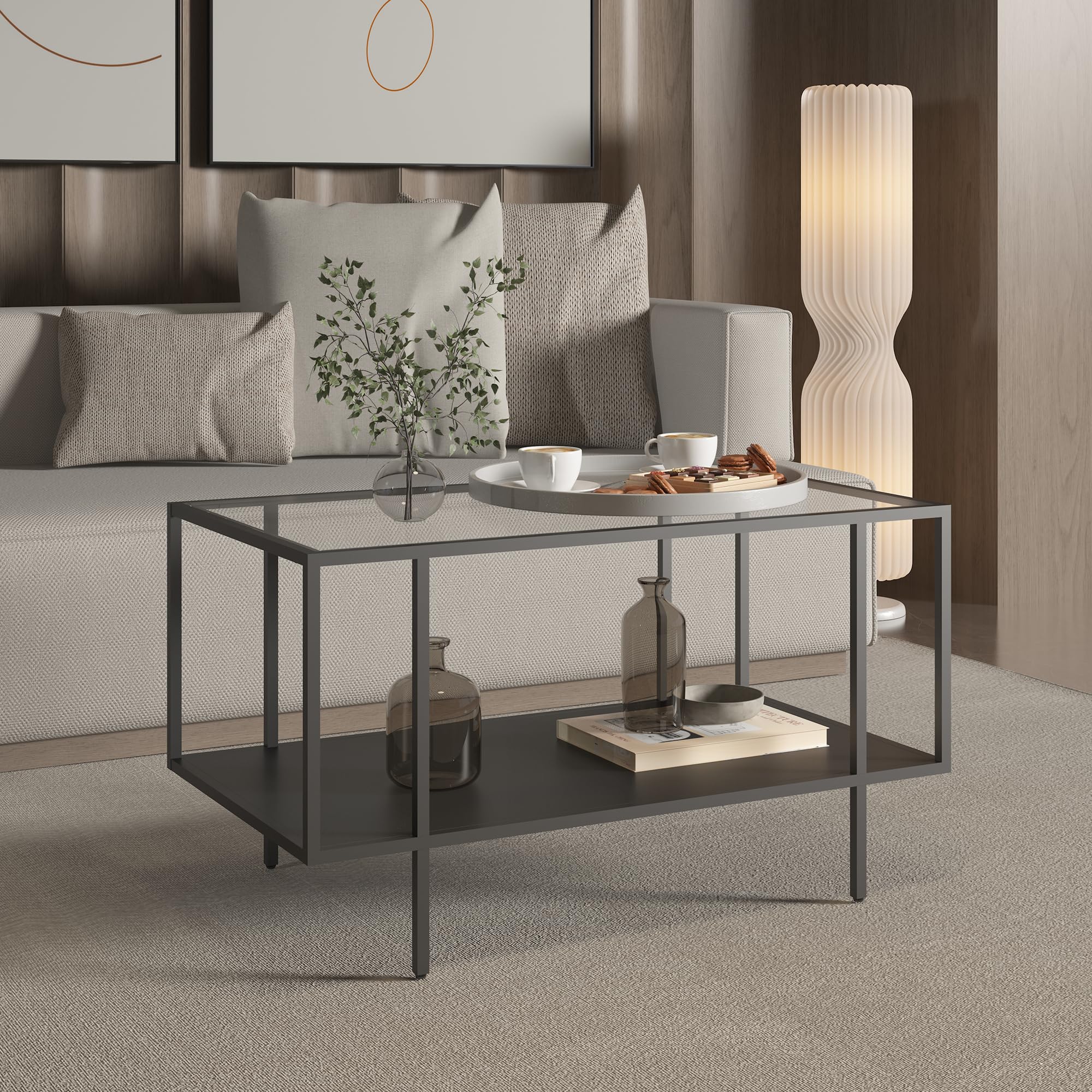 Table basse en acier robuste et verre trempé avec double plateau