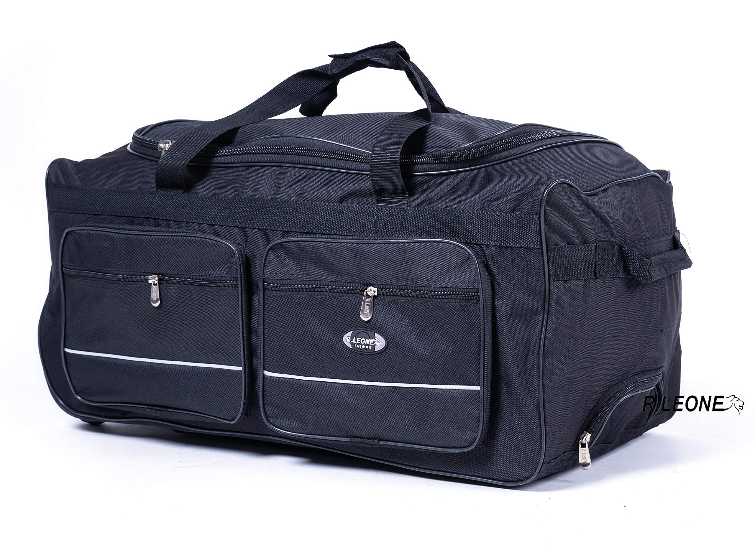 R.Leone TROLLEY BORSONE DA VIAGGIO CON 2 RUOTE RINFORZATE (Nero, 007 30x39x52cm)