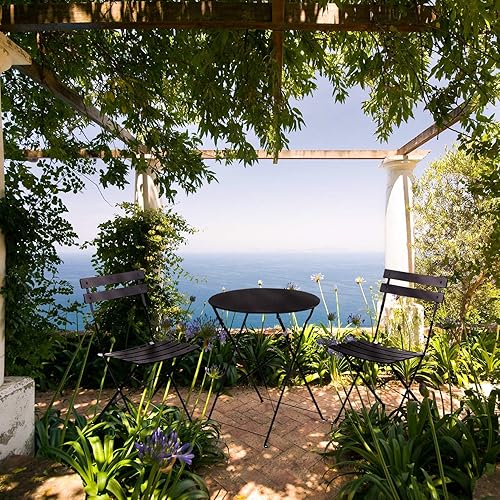 Miniatura 4 de Grand Patio - Juego de muebles de patio de acero estilo bistró plegables juego de mesa y sillas plegables para exteriores de 3 piezas negro