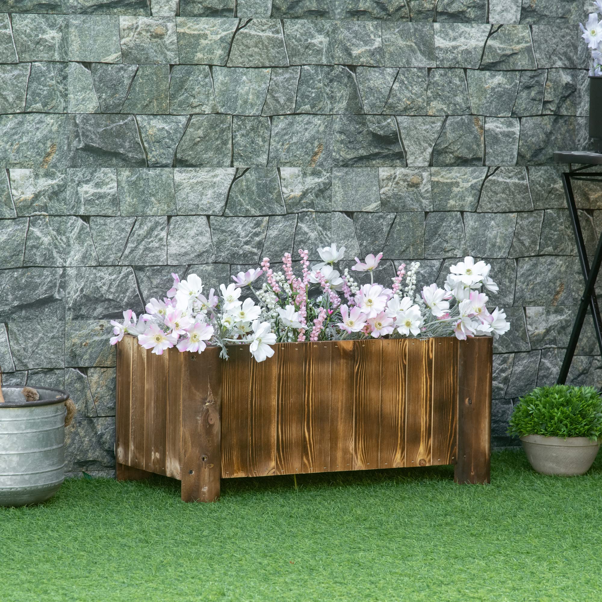 Outsunny Orto Rialzato da Esterno in Legno di Abete, Fioriera da Esterno, per Frutte Verdure Fiori Giardino, 70x35x30 cm, Legno naturale