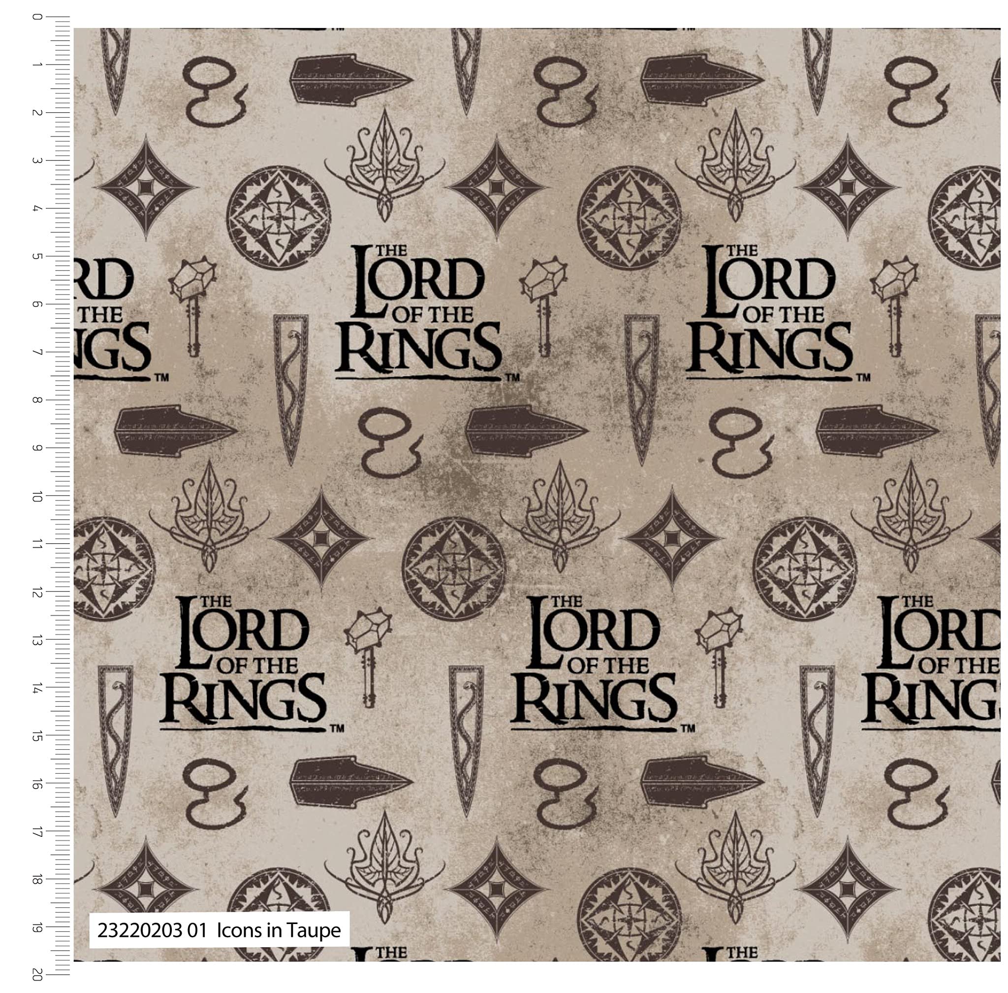 FS982_3 Lord The of The Rings Icons in Taupe Cotton Fabric Design Craft Mask Quilting Upholstery Fabric by The Metre (Per Half Metre)