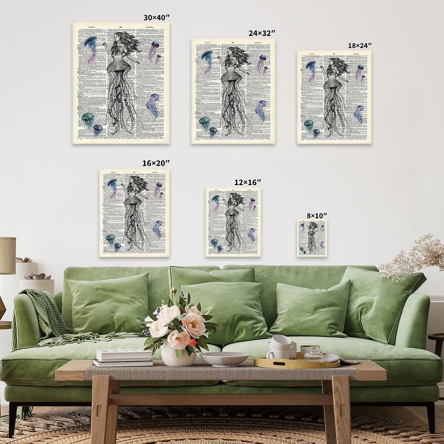 Poster Master Aquatic Canvas - Lady Jellyfish Print - Dictionary Art - Gift for Men, Women & Animal Lover - Surreal Wall Decor for Bathroom, Ocean or Beach House - 8x10 STRETCHED Canvas