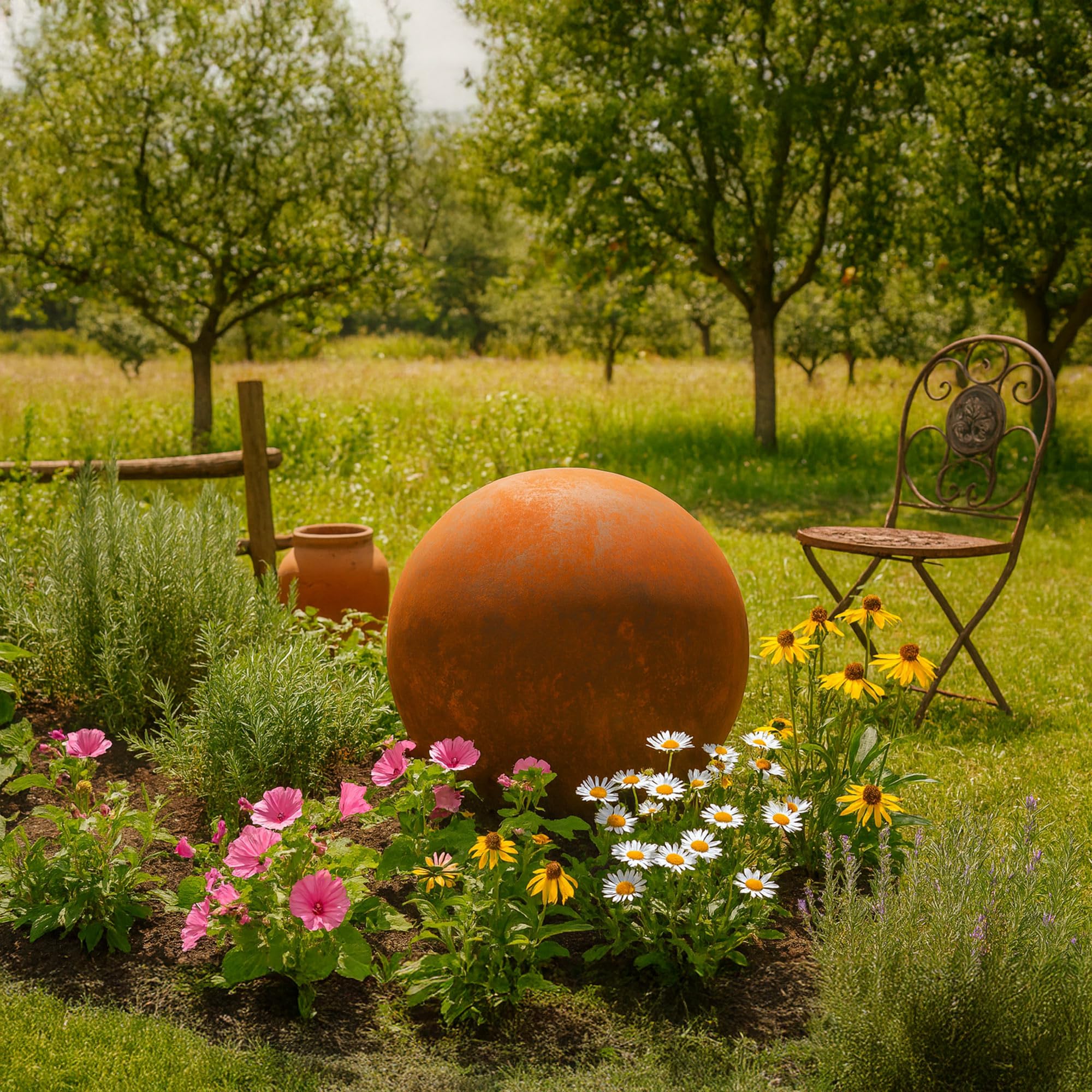 UNUS Boule décorative en métal de 50 cm de diamètre, grande boule aspect rouille pour jardin, parterres et terrasse