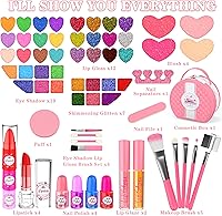 Vista 2 de Kit de maquillaje para niños para niña, juego de maquillaje lavable de 66 piezas para niñas pequeñas, juego de cosméticos, juguete de maquillaje