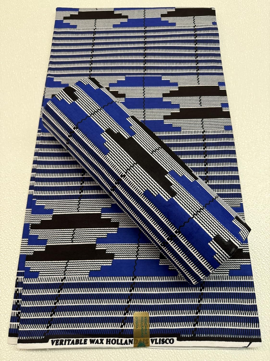 Kente Print -African Ankara Wax Print Fabrics -Blue, Black, White- Sell by 6 Yards-100% Cotton- for Dresses