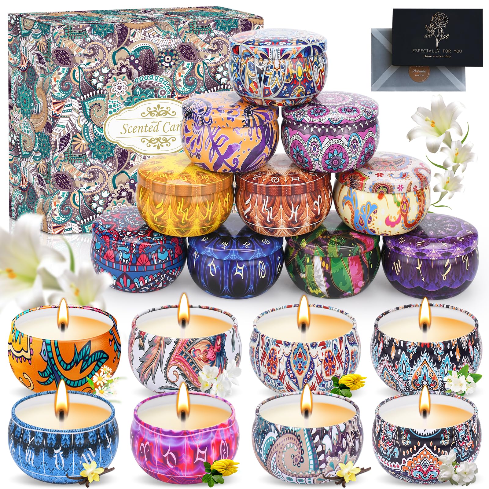 TAVADA Velas Perfumadas,18 Piezas Velas perfumadas Juego de regalo, Velas Aromaticas de Regalo,100% Cera de Soja Natural,para Día de Madre,Día de San Valentín,Cumpleaños,Baño,Yoga,Navidad