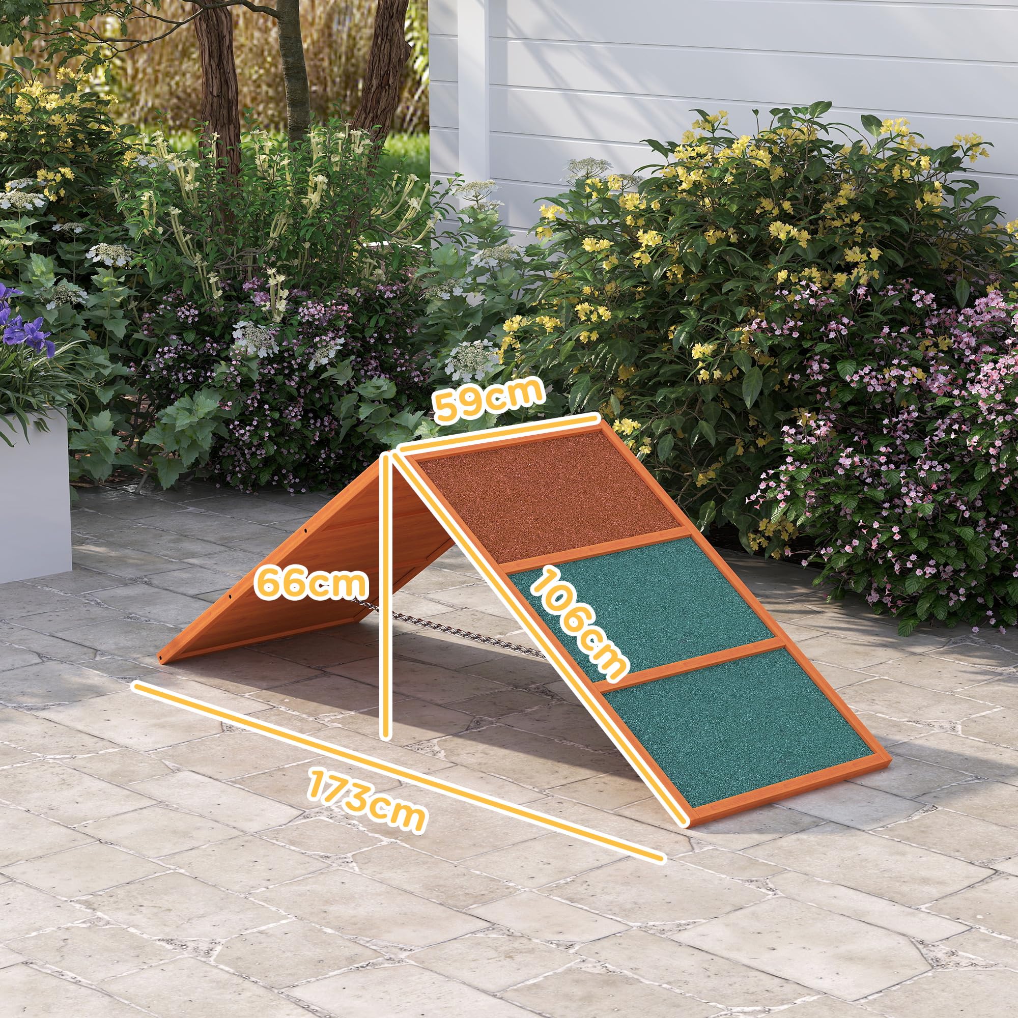 PawHut Ponte di agilità per Cani Pieghevole Antiscivolo Regolabile in Altezza 173 x 59 x 66 cm Arancione
