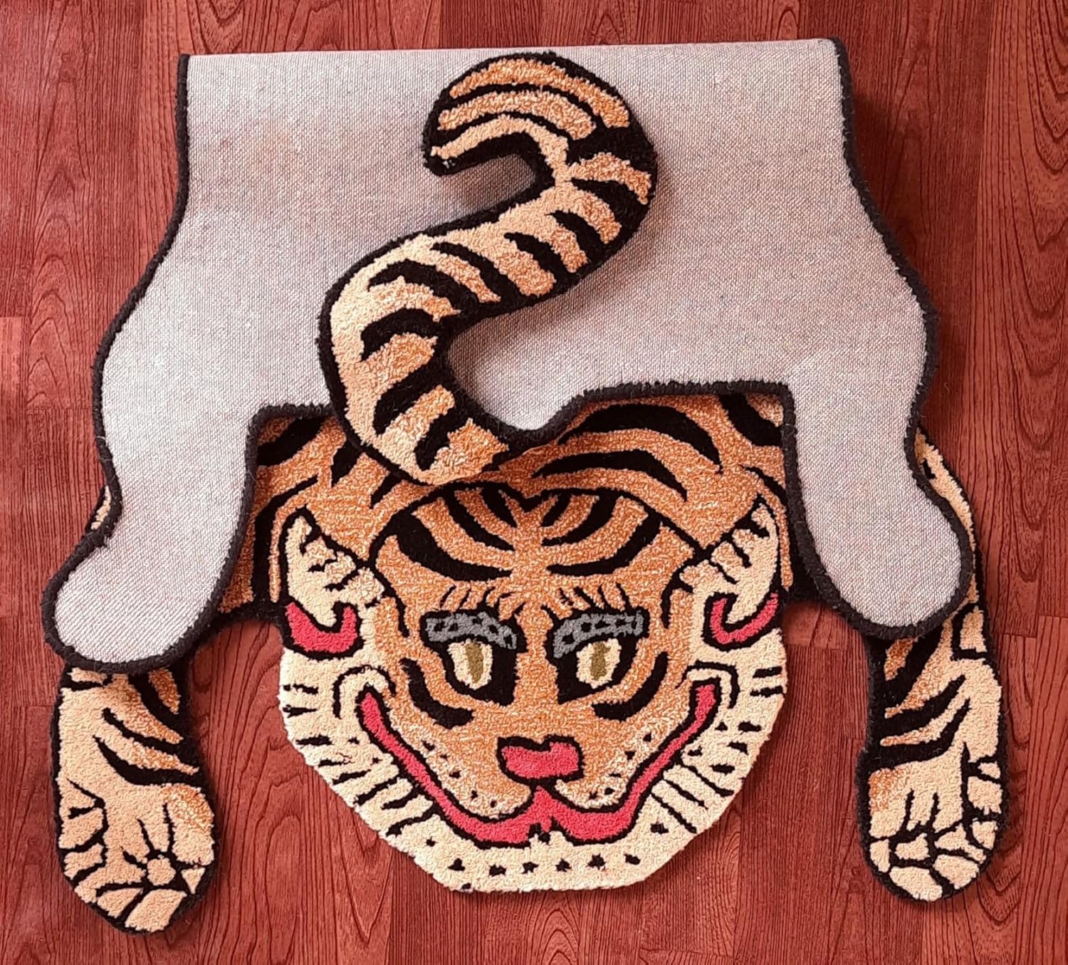 Tiger Rugs Skin Shape Handmade Hand Tufted 100% Woolen Area Rugs Tibetan Animal Carpet for Living Room Bedroom Kids Room by Modern Carpet (4x6 Feet)