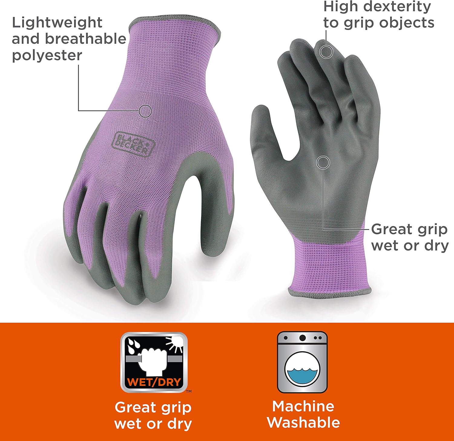 Black & Decker BD511LS Purple Ladies Foam Nitrile Grip Glove, Large